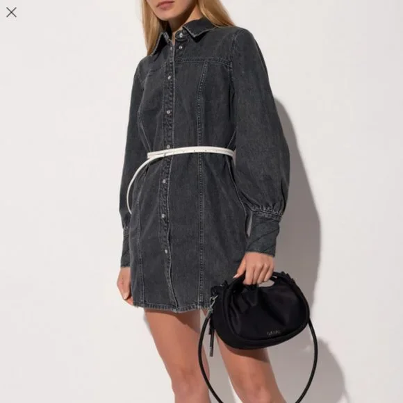 Ganni | Dresses | Ganni Grey Denim Mini Shirt Dress | Poshmark